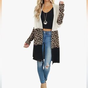 White, Black, & Leopard Print Cardigan